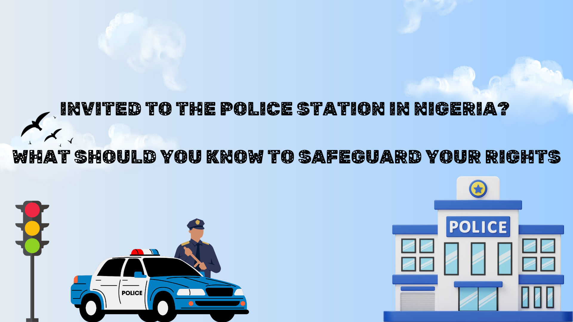 Illustration of Police Office beside a Police Vehicle, In Front of a Police Station